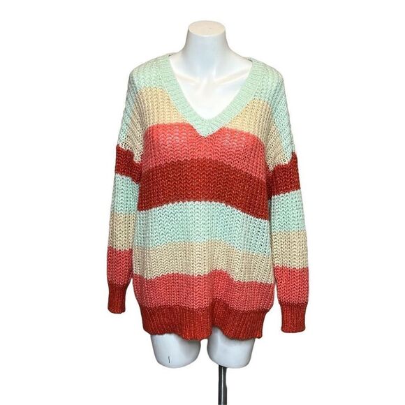Torrid multi striped V-neck pullover oversized sweater size 1X - Picture 3 of 16